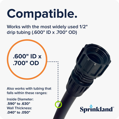 1/2" Drip Tube Adapter | 3/4" Faucet or Garden Hose | .600 ID x .700 OD | 3-Pack | Made in USA