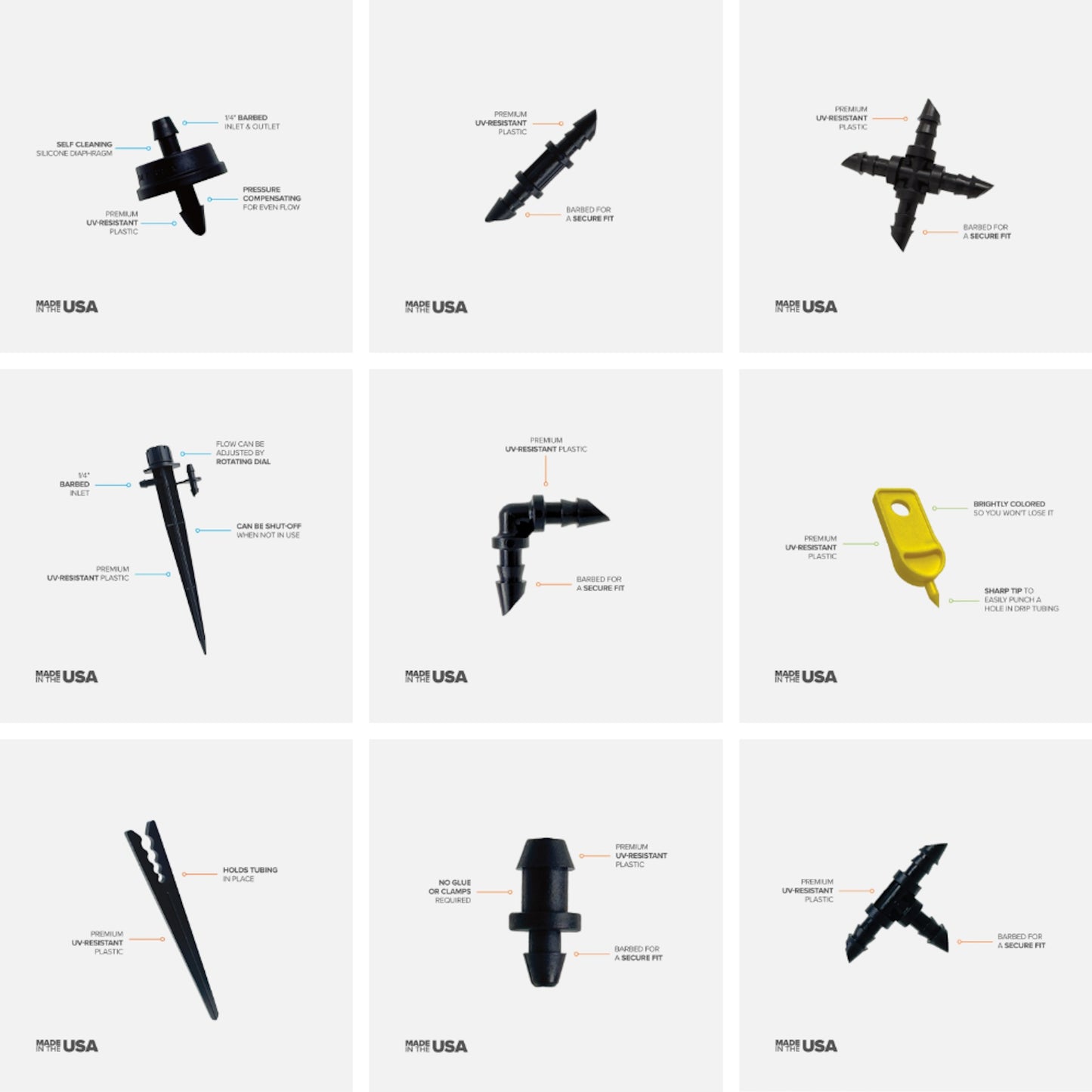 107 Piece Drip Irrigation Kit (1/4" Tubing, Fittings & Emitters)