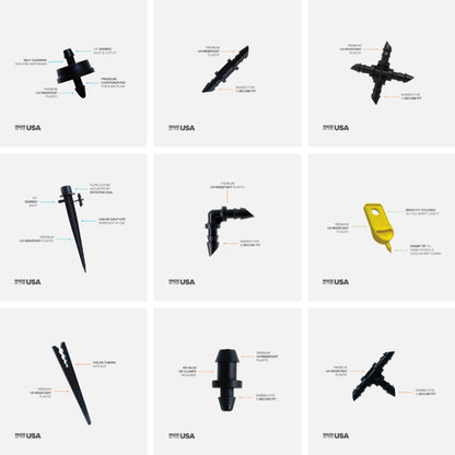 107 Piece Drip Irrigation Kit (1/4" Tubing, Fittings & Emitters)