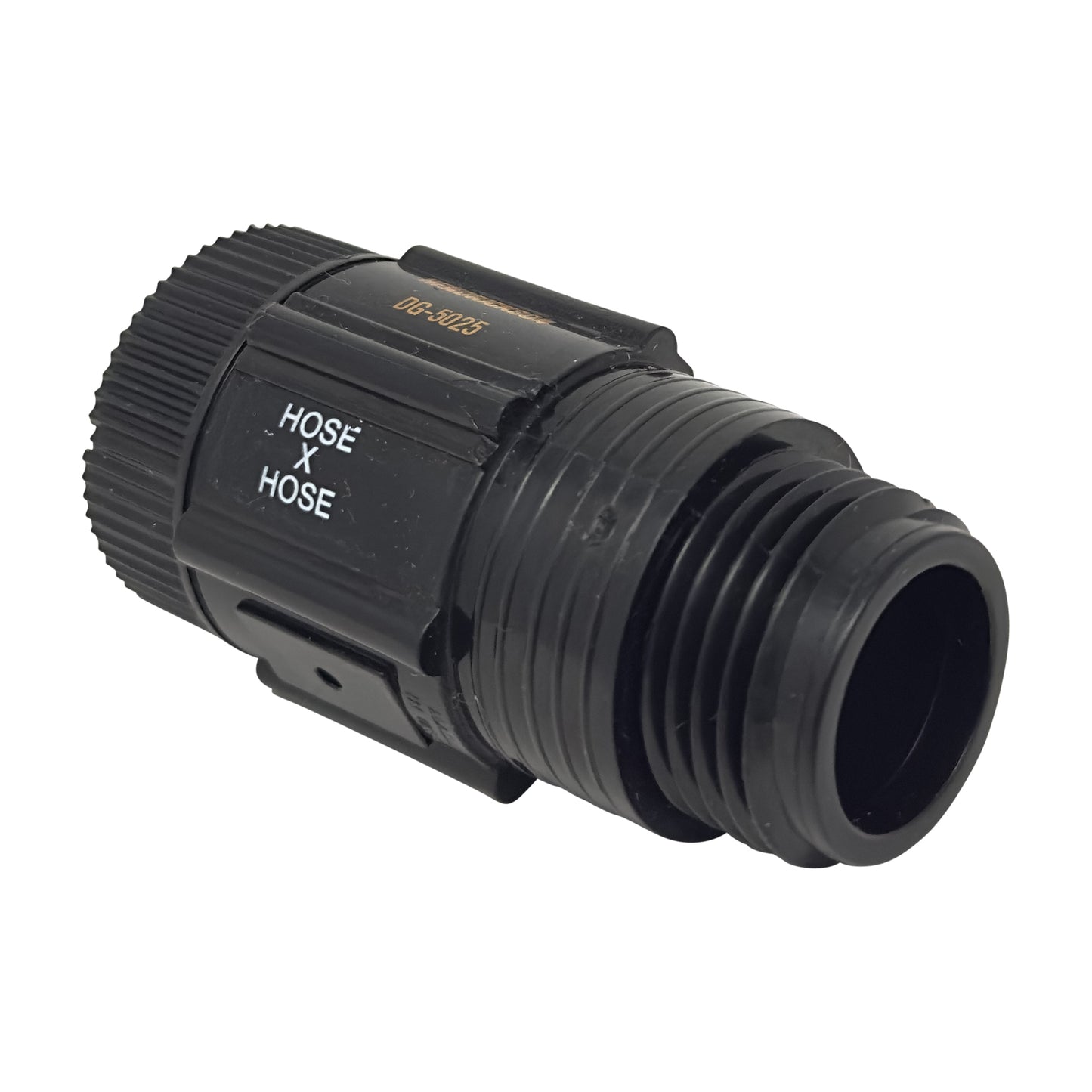 Black drip irrigation pressure regulator connector on a white background
