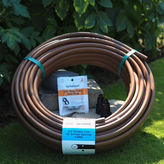 1/2" Dripline Emitter Bundle | 100 ft Roll with Hose Adapter & Fittings