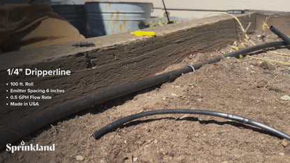 1/4" Dripline Emitter Tubing | 100 Ft Roll | Built-In Emitters Every 6 Inches | Includes Punch Tool & 1/4" Connector Fittings | 1/2 GPH Emitters