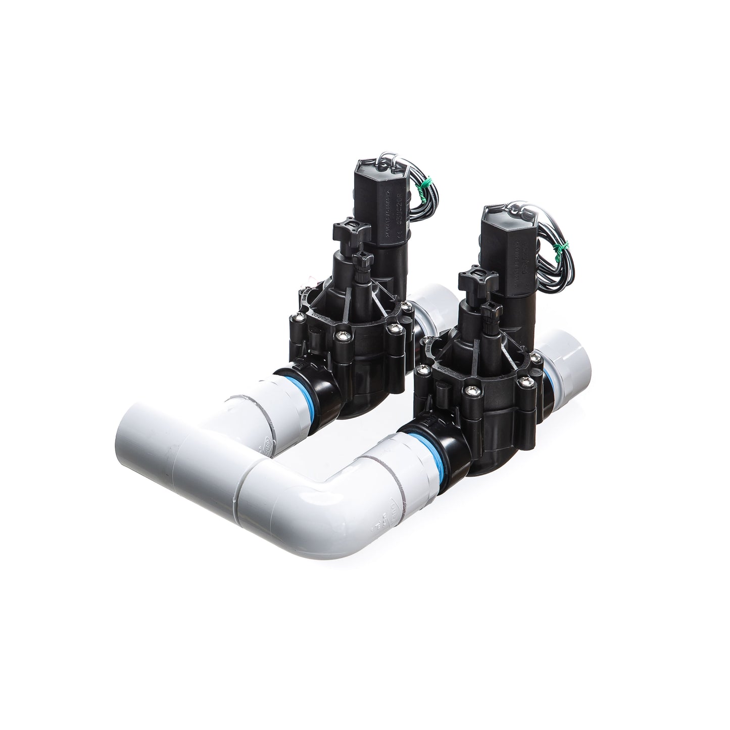 A rear view of the 3-Zone Complete Manifold with Rain Bird® DVF Valves with included silicone filled wire nuts. 