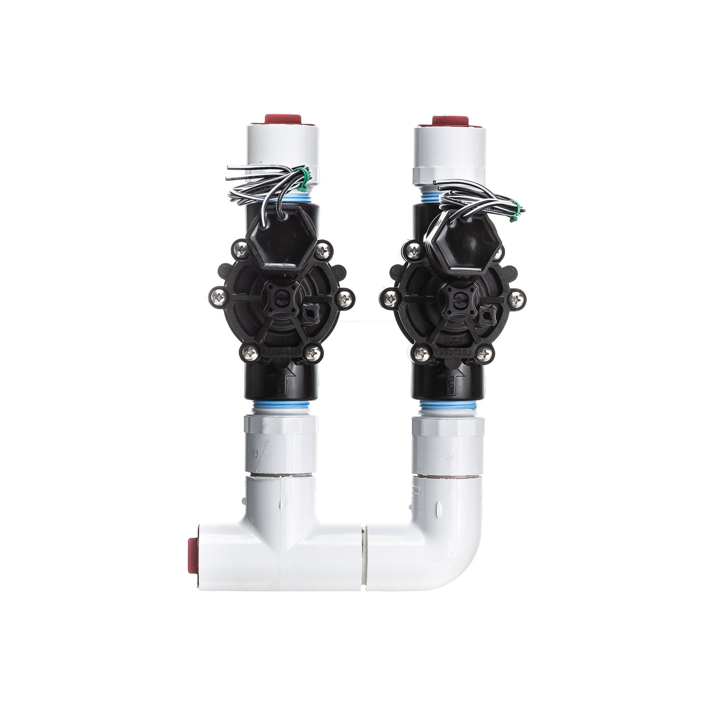 A top view of the 3-Zone Complete Manifold with Rain Bird® DVF Valves with included silicone filled wire nuts. 