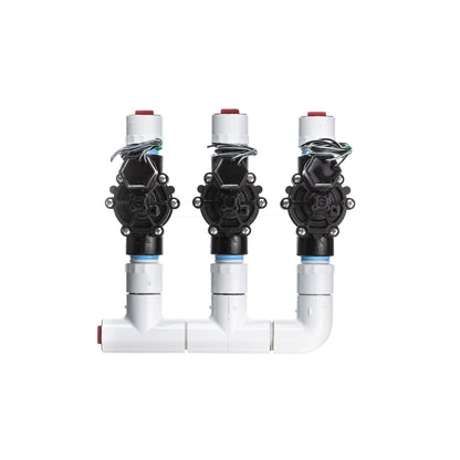 A top view of the 3-Zone Complete Manifold with Rain Bird® DVF Valves with included silicone filled wire nuts. 