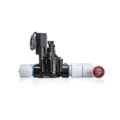 A side view of the 4-Zone Complete Manifold with Rain Bird® DVF Valves with included silicone filled wire nuts. 