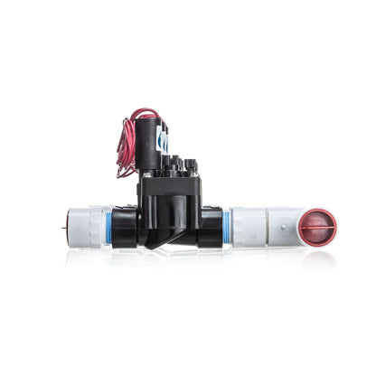 A side view of the preassembled 5-Zone Complete Manifold with Hunter® PGV Valves with included silicone filled wire nuts.