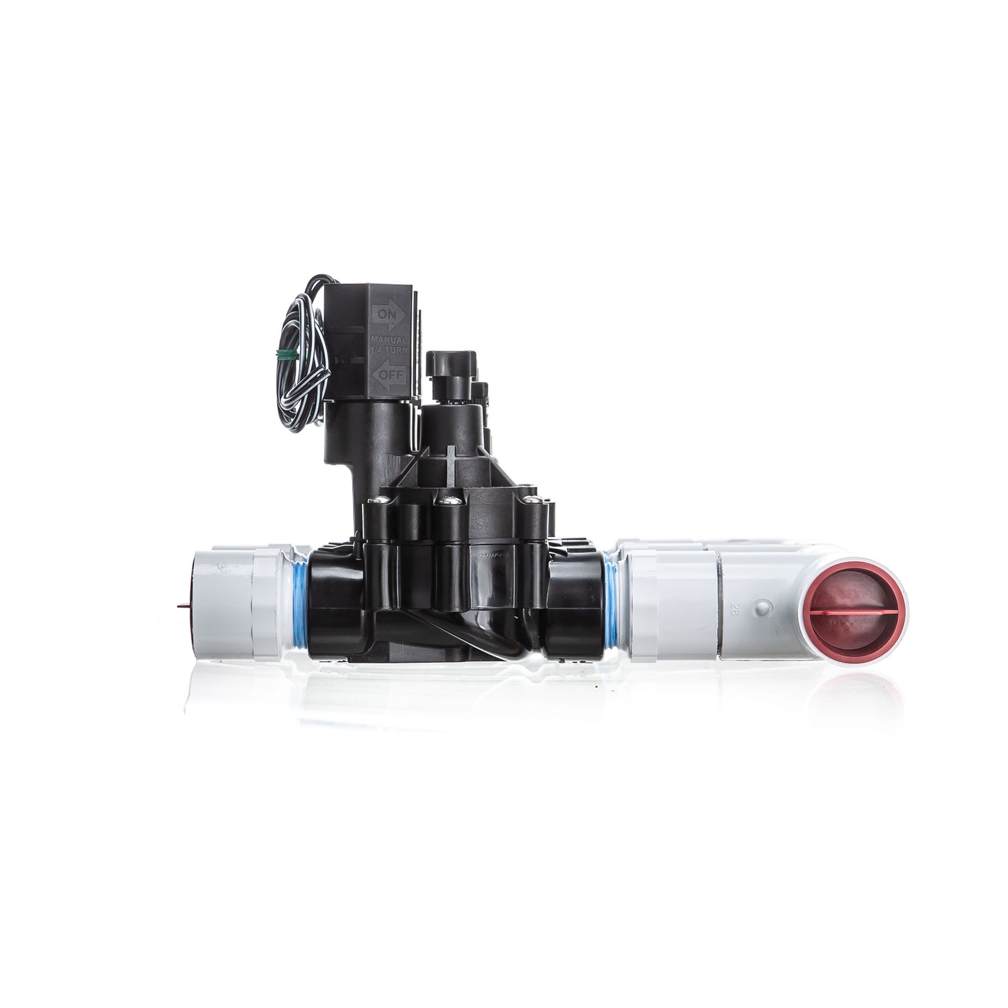 A side view of the 5-Zone Complete Manifold with Rain Bird® DVF Valves with included silicone filled wire nuts. 